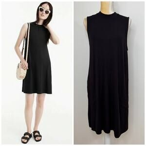NWT J. Crew Swingy Sleeveless Shift Dress Size M Black Pockets